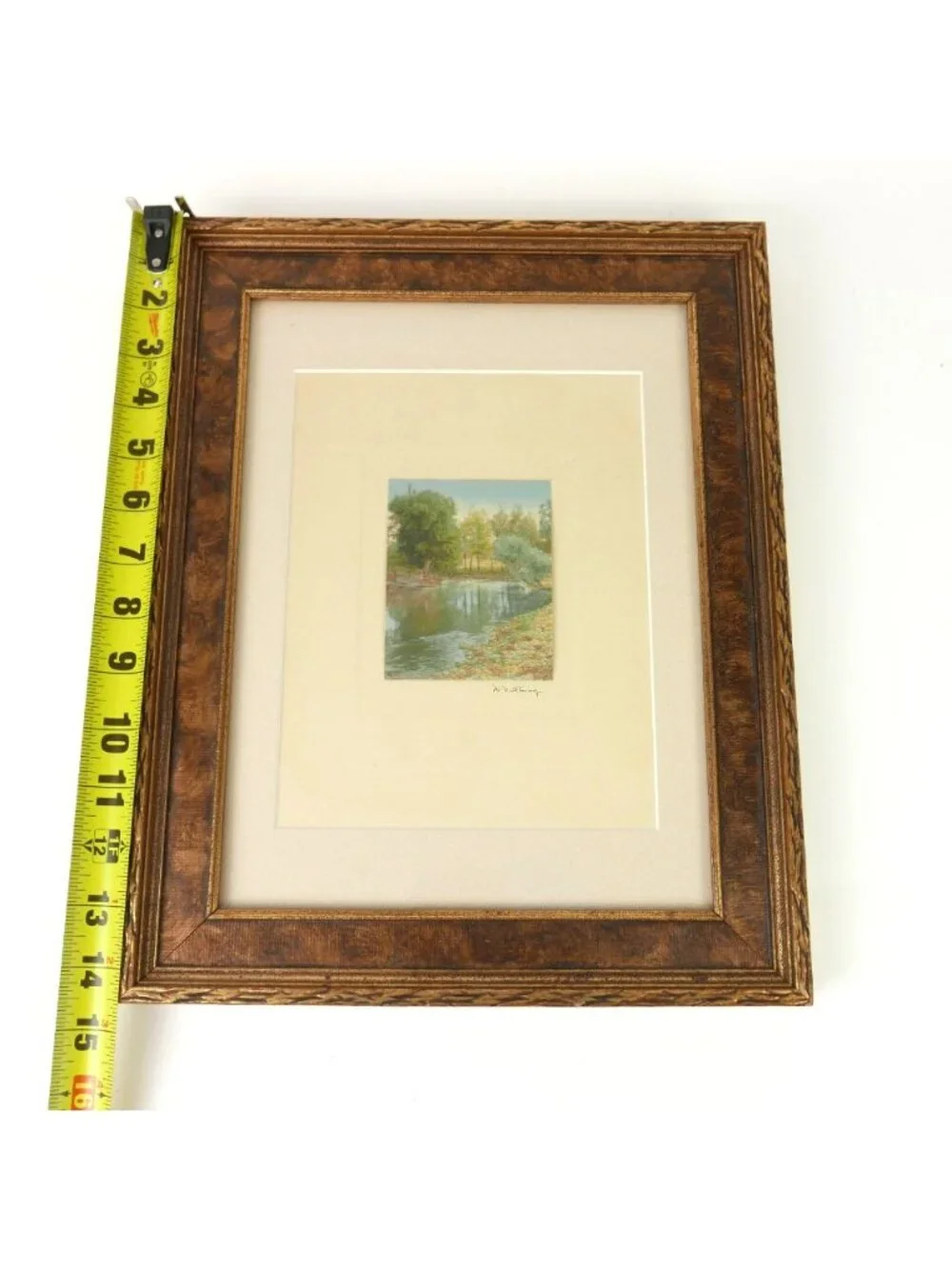 Wallace Nutting Hand Colored Photograph Antique Print Trees Pond Swimming Framed
